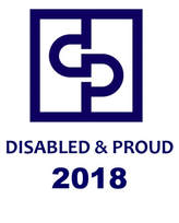 Picture of Disabled & Proud Conference logo -- a dark purple d and p connected, inside  a square, wiht the text below: 