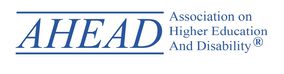 Logo for AHEAD (Association on Higher Education And Disability) - large AHEAD and then smaller text with full name