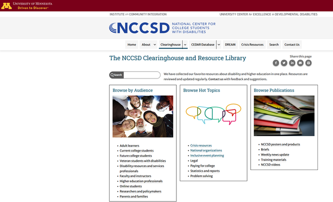 Screenshot of the NCCSD Clearinghouse homepage showing a variety of links